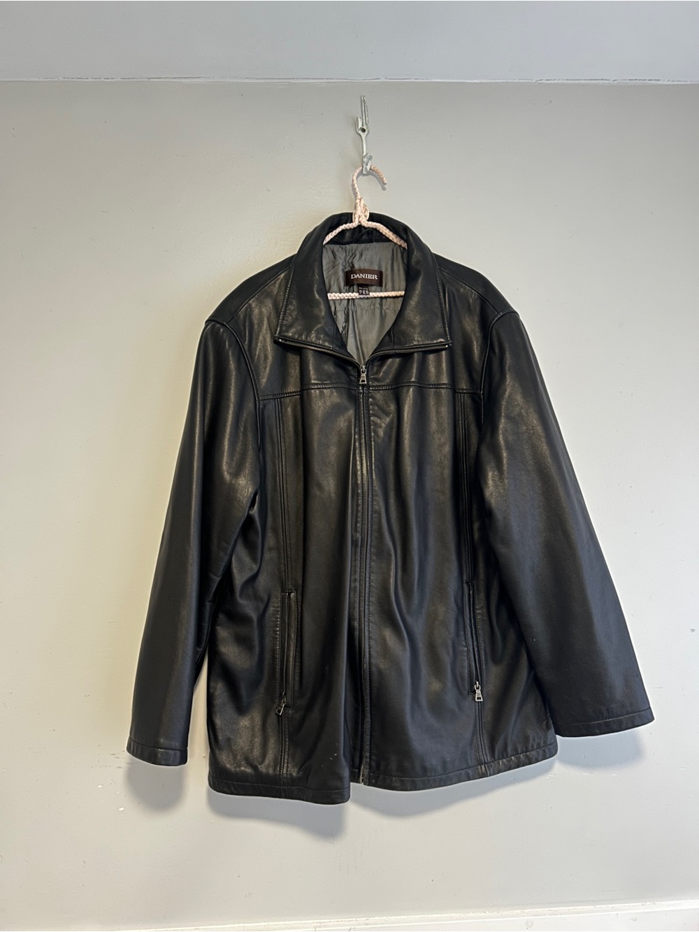 Danier Black Leather Bomber-Style Zip Jacket